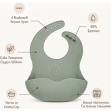 Ruvera Silikon Mama Önlüğü LFGB Sertifikalı Su Geçirmez Ayarlanabilir Geniş Cepli | Sage Green