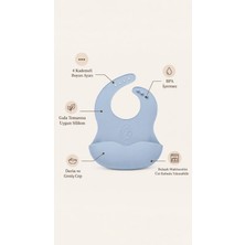 Ruvera Silikon Mama Önlüğü LFGB Sertifikalı Su Geçirmez Ayarlanabilir Geniş Cepli | Cloud Blue