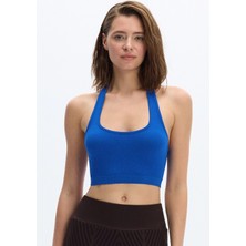 Boyundan Geçmeli Ribli Crop Top Cobalt