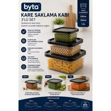 3'lü Kare Saklama Kabı Seti 500 ml + 900 ml + 1,5 L Kapaklı Plastik Gıda Saklama Kabı Şeffaf Erzak ve Buzdolabı Düzenleme Seti