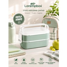 Lorempbox 2 Katlı Beslenme Kabı – Taşıma Saplı, Kilitli, Çatal Kaşık Dahil Okul Beslenme Seti