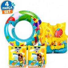 Fidan Oyuncak 4 Parça Tam Set Çocuk Yüzme Öğrenme Seti (3-6 Yaş, 19-30 Kg) - Can Yeleği, Simit ve Kolluk - Renkli Eğlenceli Tasarım - Güvenli ve Dayanıklı