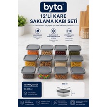 12'li Kare Erzak Saklama Kabı Seti 12X650 ml Bpa Free Kapaklı Gıda Saklama Kabı Buzdolabı ve Kiler Düzenleyici