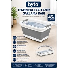 45 Litre Tekerlekli Katlanır Saklama Kabı – Şeffaf Kapaklı Çok Amaçlı Dolap ve Ev Düzenleyici Organizer Kutu