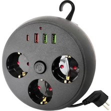 Bezos Akım Korumalı Çoklu Priz 3 Priz 3 USB 1 Type C 2 Metre Kablo Güvenli Şarj