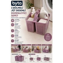 3 Bölmeli Jüt Desenli Çok Amaçlı Düzenleyici Sepet – Taşıma Saplı Deterjan Organizeri 1,5l + 2,5l + 5l