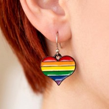 Fildişi Aksesuar Kalp Gökkuşağı Pride Şekilli Mineli Kadın Küpe Çift Adet El Yapımı Küpe