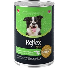 Bezos Sos Içinde Et Parçacıklı Beyaz Balıklı ve Tatlı Patatesli Yetişkin Köpek Konservesi 400 gr