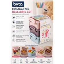 3'lü Çocuk Beslenme Saklama Kabı Seti 350 ml – Kilitli Kapaklı, Sızdırmaz, Bpa Içermez