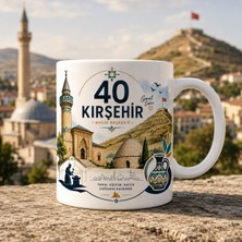 Ajans 313 Kırşehir Temalı 40 Plaka Ahilik Başkenti Illüstrasyonlu Seramik Kupa Bardak