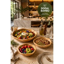 Medushop 3'lü Bambu Sunum Kase Seti 20-25-30 cm Ahşap Servis Kasesi Çerez Salata Meyve Kahvaltılık