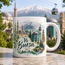 Ajans 313 Bursa Temalı 16 Plaka Yeşil Şehir Suluboya Tasarımlı Seramik Kupa Bardak