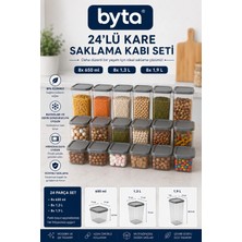 24'lü Kare Erzak Saklama Kabı Seti 8X650 ml + 8x1,3 L + 8x1,9 L Bpa Free Kapaklı Gıda Saklama Kabı Buzdolabı ve Kiler Düzenleyici