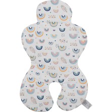 Ubeybi %100 Pamuklu Bebek Arabası Puset Minderi Universal Oto Koltuğu Minderi Oeko-Tex® Sertifikalı Terletmeyen Nefes Alan Desenli- Pastel Gökkuşağı