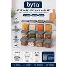 12'li Kare Erzak Saklama Kabı Seti 4X650 ml + 4x1,3 L + 4x1,9 L Bpa Free Kapaklı Gıda Saklama Kabı Buzdolabı ve Kiler Düzenleyici