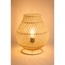Naturel Dekor Doğal Rattan Koza Masa Lambası ve Abajur 24X27 cm - Bohem, Iskandinav, Modern, Bambu, Lamba, Aydınlatma