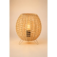 Naturel Dekor Doğal Palmiye Küre Masa Lambası ve Abajur 19X23 cm - Bohem, Iskandinav, Modern, Bambu, Rattan, Aydınlatma