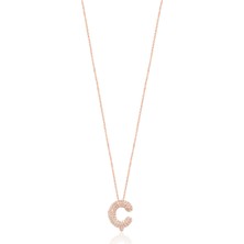 Emiliano Jewellery Zirkon Taşlı Altın Kaplamalı Ç Harfi Gümüş Kolye