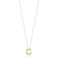 Emiliano Jewellery Zirkon Taşlı Altın Kaplamalı C Harfi Gümüş Kolye