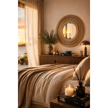 Naturel Dekor Rattan Işın Tasarım Dekoratif Ayna 55 Cm, Bohem, Iskandinav, Modern, Hasır, Bambu