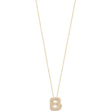 Emiliano Jewellery Zirkon Taşlı Altın Kaplamalı B Harfi Gümüş Kolye