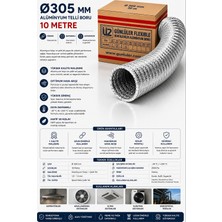 Günlüler 305 mm 10 Metre Esnek Telli Alüminyum Aspiratör ve Havalandırma Borusu