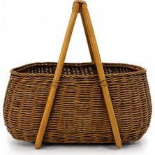 Naturel Dekor Rattan Kapaksız Küçük Boy Doğal Piknik Sepeti 36X24X33 cm - Bohem Brunch Sepeti, Dekoratif Sepet, Iskandinav, Modern