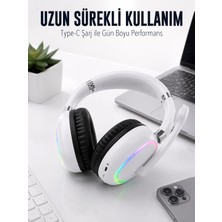 Beyaz Bluetooth 5.0 Mikrofonlu Kablosuz Kulak Üstü Kulaklık Rgb Işıklı Type-C Şarjlı - Lisinya