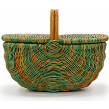 Naturel Dekor Rattan Küçük Boy Mavi-Turuncu Piknik Sepeti 40X24X30 cm -  Bohem Brunch Sepeti, Dekoratif Sepet, Iskandinav, Modern