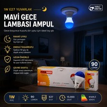 10 Adet 1W E27 Mavi Yuvarlak Gece Lambası LED Ampul EAMP-075 (4887) Midastech