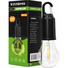 Go İthalat USB Şarjlı Seyyar Ampul Model=rustik Kamp Lambası Mandallı Kanca Askılık 3-Kademe Işık Ekl-06 G-9