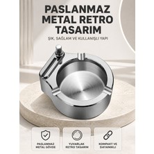 Çakmaklı Küllük Paslanmaz Metal Yuvarlak Tasarım - Lisinya