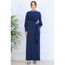 Esilanur Melisa Sarkaçlı Tesettür Abiye Indigo