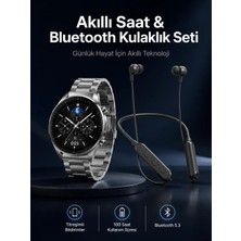 Alarm ve Titreşim Özellikli Akıllı Saat ve Mikrofonlu Kablolu Bluetooth Kulaklık 60 Saat