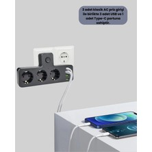 Anahtarlı Çoklu Priz 3 USB 1 Type-C Hızlı Şarj Destekli
