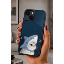 BG AKSESUAR iPhone 15 Uyumlu Köpekbalığıkedisi Desenli Kamera Korumalı Darbelere Dayanıklı Kılıf