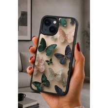 BG AKSESUAR iPhone 15 Uyumlu Kelebekler Desenli Kamera Korumalı Darbelere Dayanıklı Kılıf