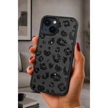 BG AKSESUAR iPhone 14 Plus Uyumlu Siyahleopar Desenli Kamera Korumalı Darbelere Dayanıklı Kılıf