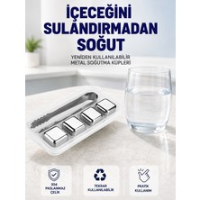 Paslanmaz Çelikten Üretilmiş Metal Buz Küpü Seti ve Buz Klipsi - Lisinya