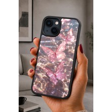 BG AKSESUAR iPhone 14 Plus Uyumlu Pembekelebek Desenli Kamera Korumalı Darbelere Dayanıklı Kılıf