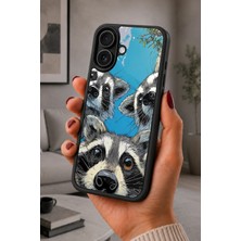 BG AKSESUAR iPhone 16 Uyumlu Rakun Desenli Kamera Korumalı Darbelere Dayanıklı Kılıf