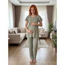 Lohussa Yeni Sezon Yeşil Yazlık Dantel Detaylı Tasarım Emzirme Özellikli Kısa Kollu Lohusa Hamile Pijama Takımı