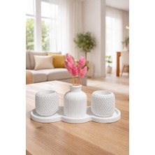 Alva Home Minimal Tasarım 3’lü Dekoratif Vazo & Mumluk Seti – Beyaz