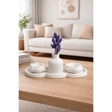 Alva Home Minimal Beyaz Tepsili Vazo & Mumluk Dekor Seti
