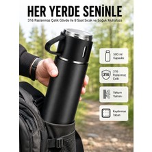 Termos Seti 3'lü Bardak Seti Isı Dayanıklı Siyah Paslanmaz Çelik Vakumlu