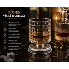 360° Dönen Metal Mekanizmalı Viski Bardağı Özel Tasarım Kristal Görünümlü Şık Cam Bardak