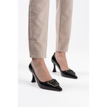 Zerenyus Menton Premium Stiletto Siyah Rugan 7 cm