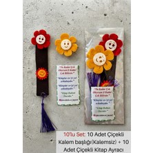 Keçebahçesi Kayseri Çiçek ve Güneş Figürlü Tasarım Kartlı Kitap Ayracı ve Kalem Başlığı Seti, Ilkokul ve Okula Dönüş Hediyesi-10/20/30 Adet Seçenekli
