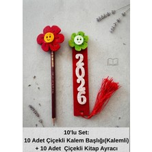 Keçebahçesi Kayseri Yıldız / Çiçek Figürlü El Yapımı Keçe Kitap Ayracı ve Kalem Seti, Tarihli Kitap Ayracı, Okula Dönüş Hediyesi ,ilkokul Öğrenci Hediyesi-10/20/30 Adet Seçenekli