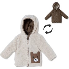 Midimod Erkek Bebek Mont Ayı Baskılı Fermuarlı Kapüşonlu Long Sleeve